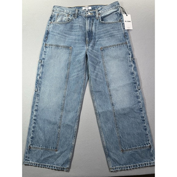 Re/Done Size 26 (32x26) The Shortie Jean Ankle Length Cargo Pocket Hacienda Blue - Picture 5 of 16